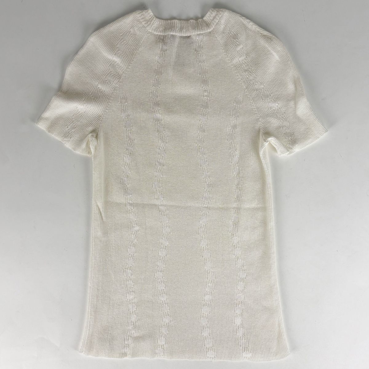 Chanel CC Logo Knit Short Sleeve Top White Sweater — view 2