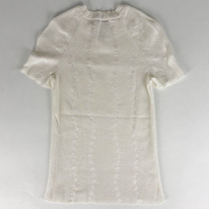 Chanel CC Logo Knit Short Sleeve Top White Sweater — view 2