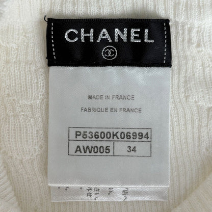 Chanel CC Logo Knit Short Sleeve Top White Sweater — view 6