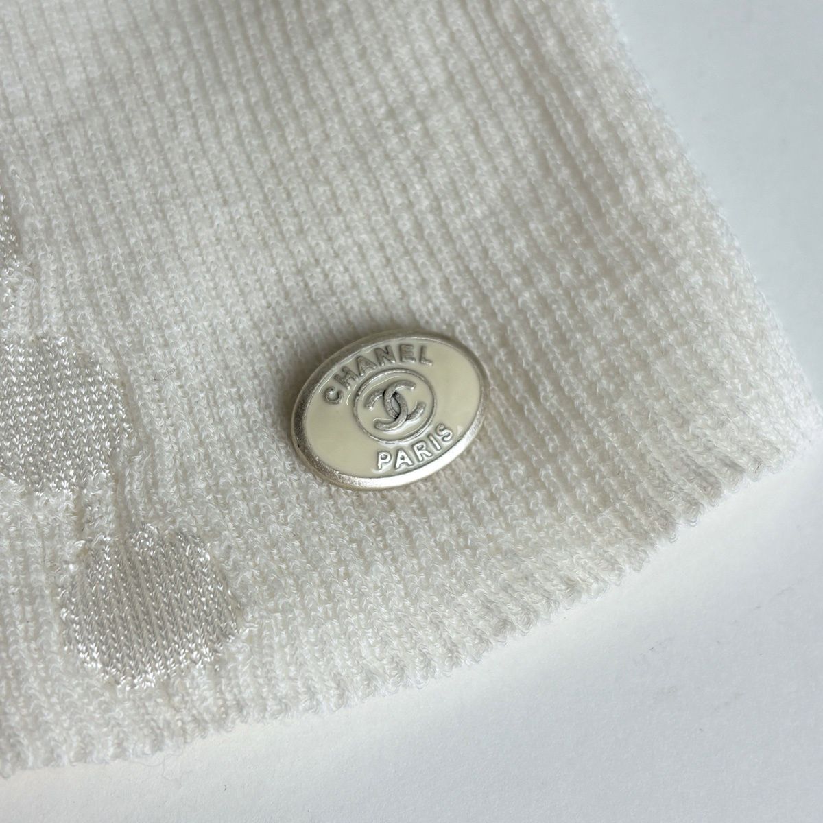 Chanel CC Logo Knit Short Sleeve Top White Sweater — view 4