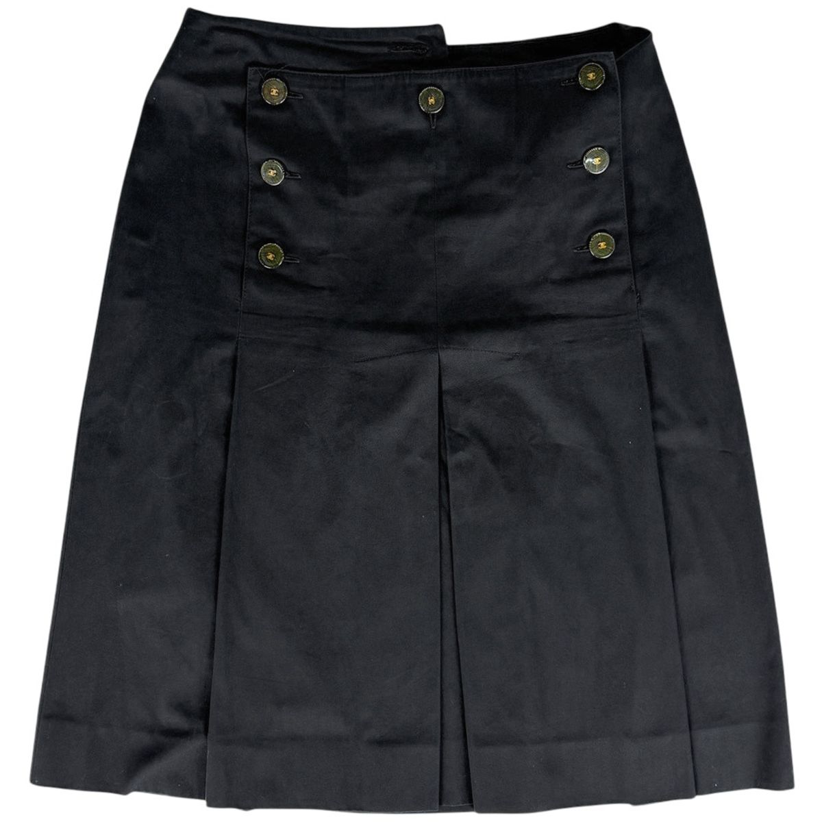 Chanel Logo Button Skirt Trapezoid Box Cotton Black