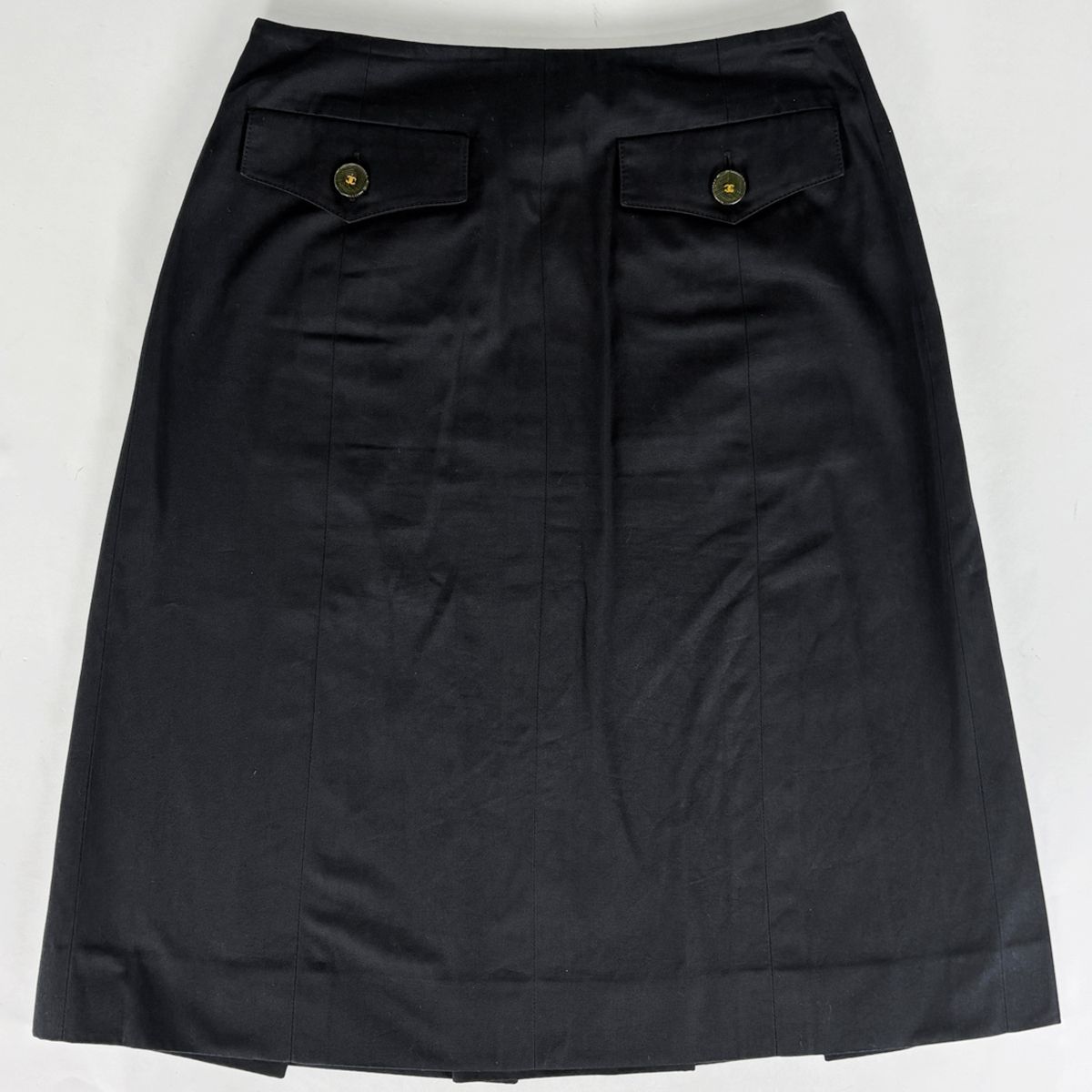 Chanel Logo Button Skirt Trapezoid Box Cotton Black — view 2