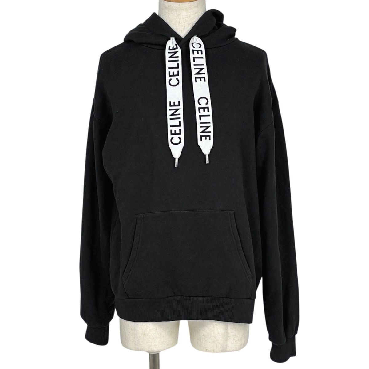 Celine Logo Pullover Cotton Fleece Hoodie Black