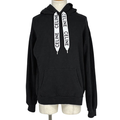 Celine Logo Pullover Cotton Fleece Hoodie Black