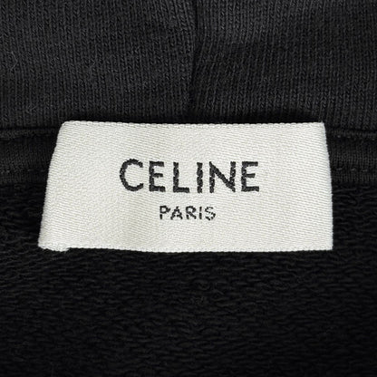 Celine Logo Pullover Cotton Fleece Hoodie Black — view 7