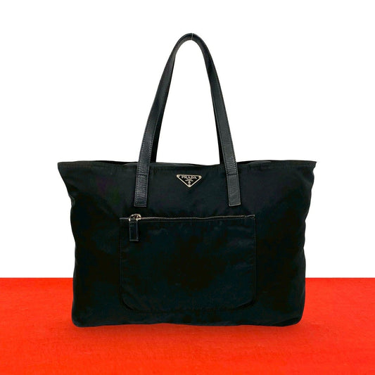 Prada Tessuto Nylon Leather Tote Shoulder Bag Black