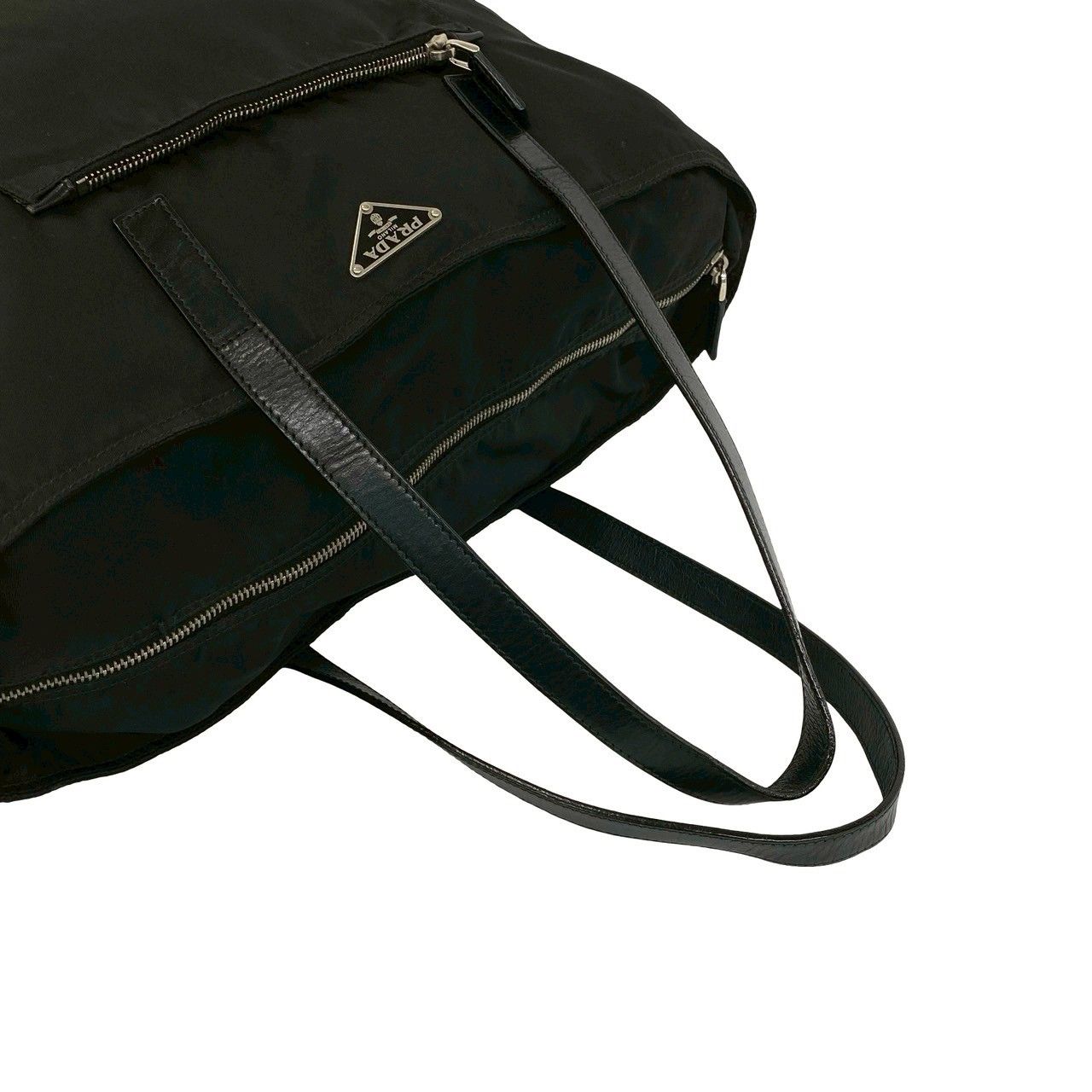 Prada Tessuto Nylon Leather Tote Shoulder Bag Black — view 4