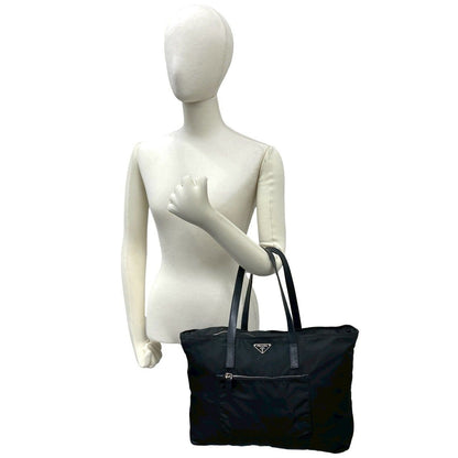 Prada Tessuto Nylon Leather Tote Shoulder Bag Black — view 2