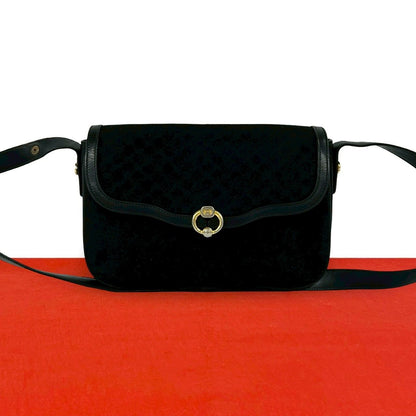 Gucci Vintage Micro GG Logo Canvas Leather Shoulder Bag Black
