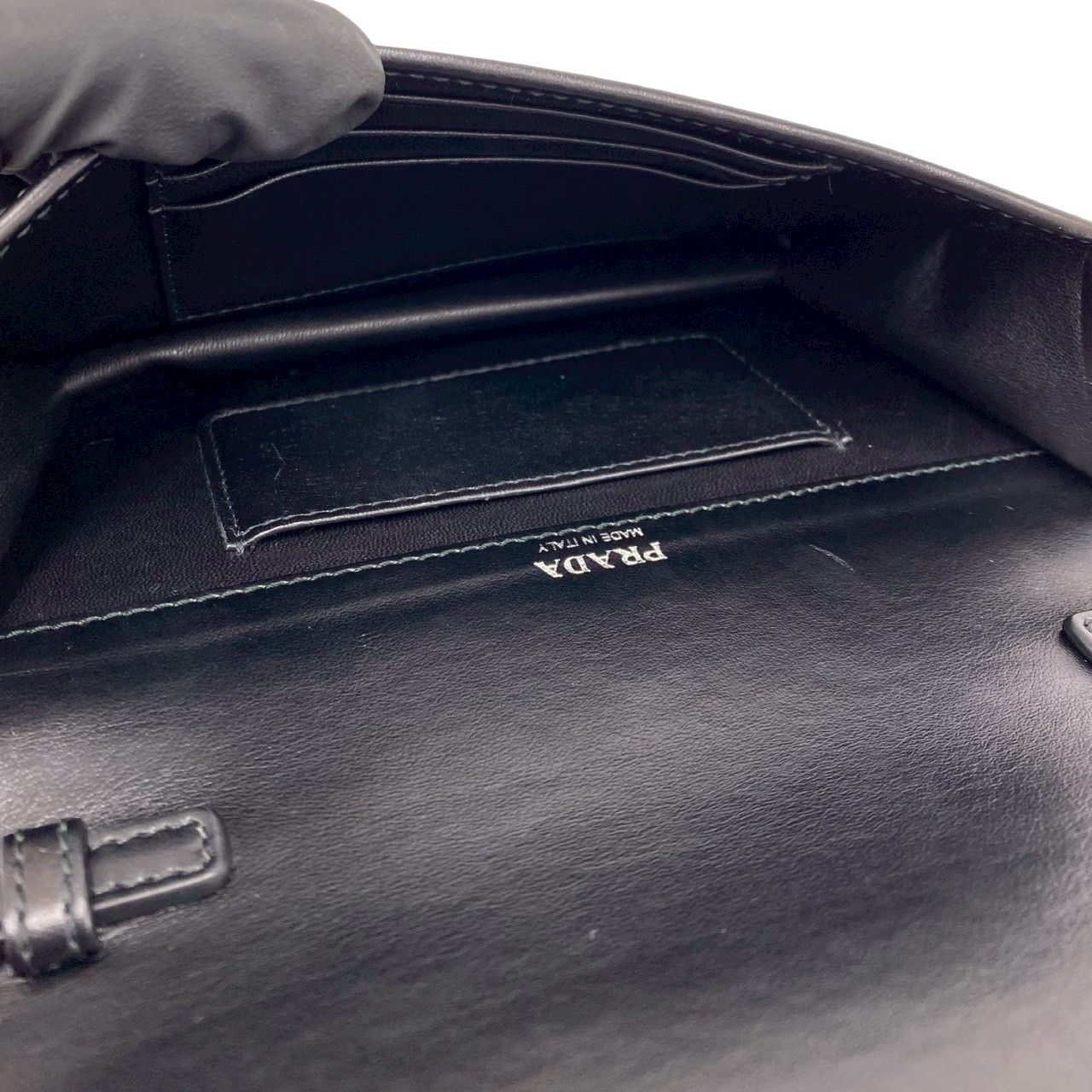 Prada Triangle Logo Nylon Leather 2-Way Chain Shoulder Bag Black — view 9