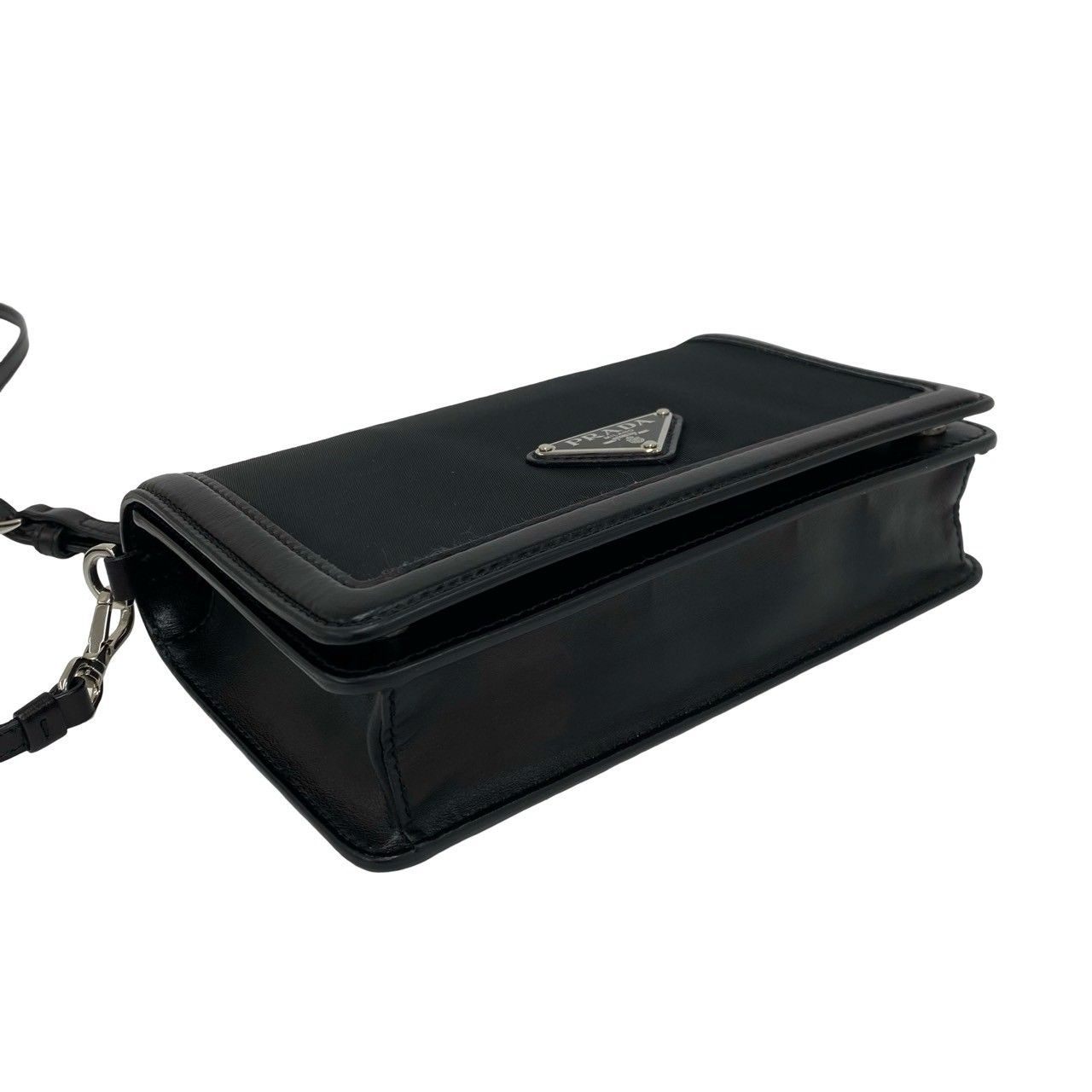 Prada Triangle Logo Nylon Leather 2-Way Chain Shoulder Bag Black — view 7