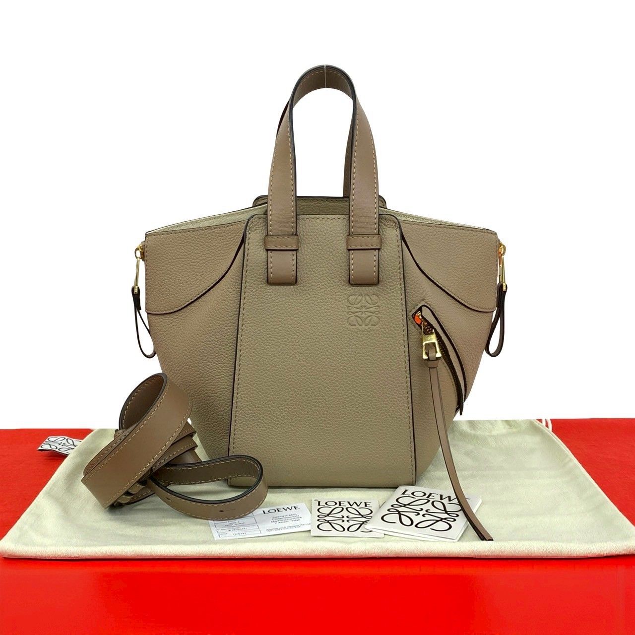 Loewe Hammock Compact Anagram Logo Leather 2-Way Shoulder Bag Beige