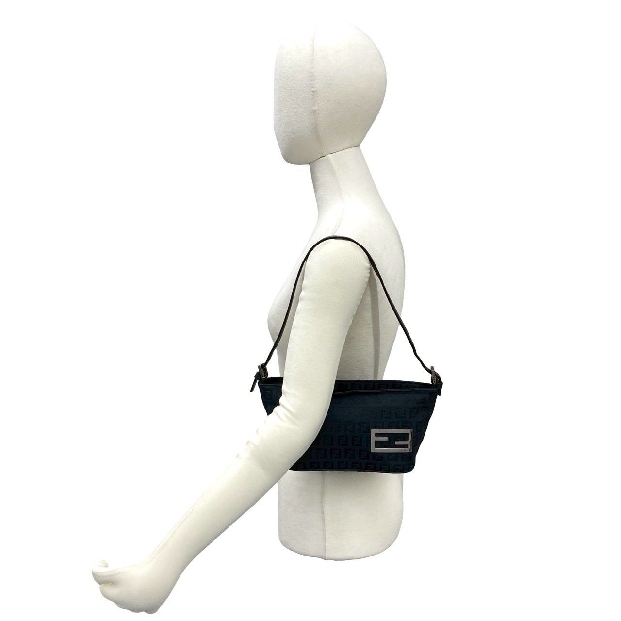 Fendi Zucchino Pattern Canvas Leather Shoulder Bag Pouch Black — view 2