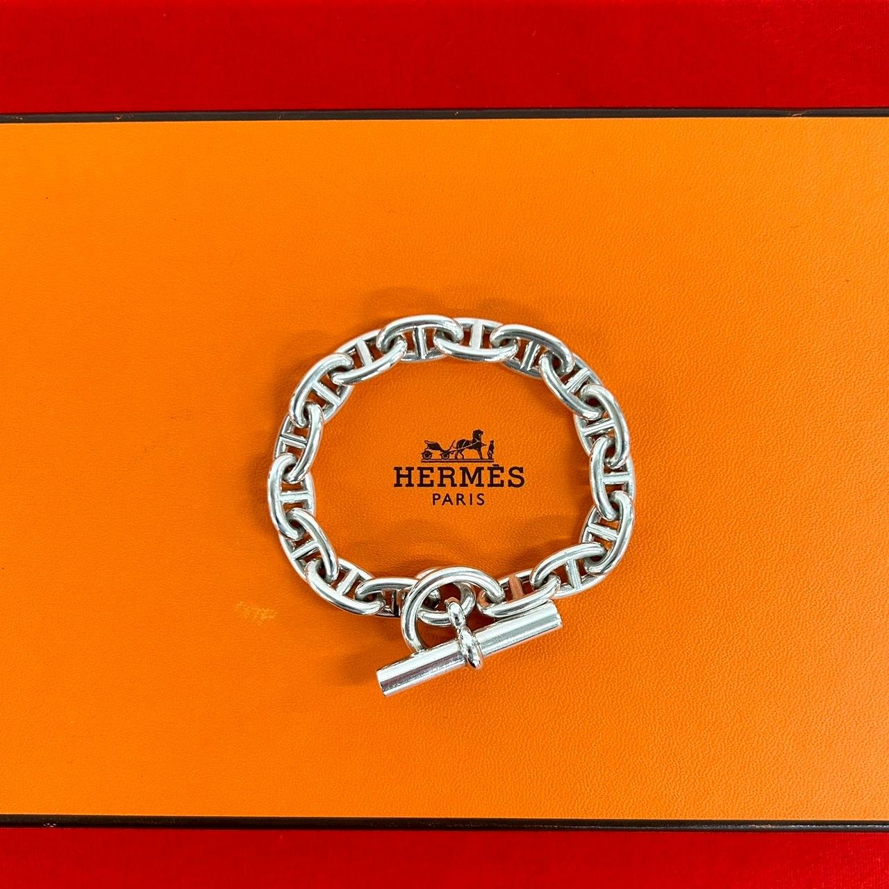 Hermes Chaine D'ancre MM 16 Pieces 925 Sterling Silver Bracelet Chain
