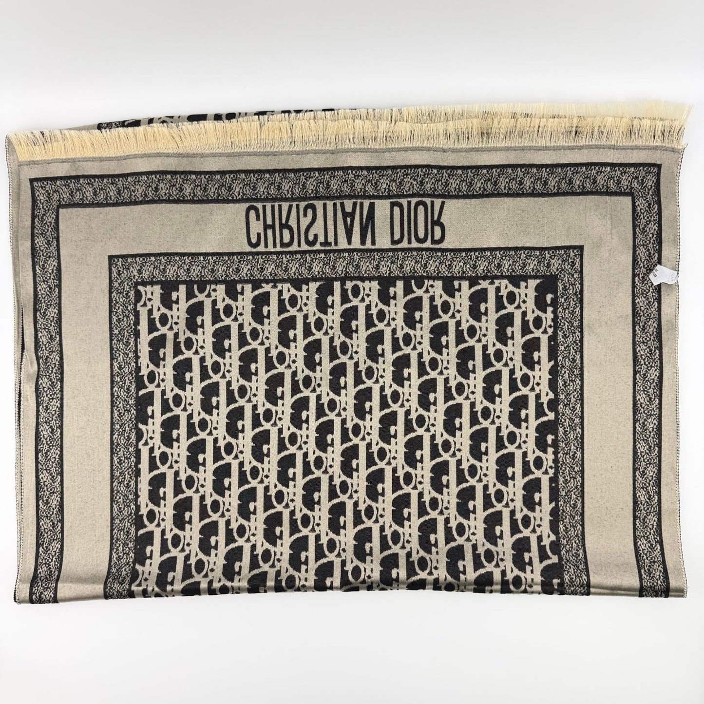 Dior le Shawl Black Beige Cashmere Silk Vintage Scarf — view 8