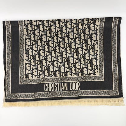 Dior le Shawl Black Beige Cashmere Silk Vintage Scarf — view 2
