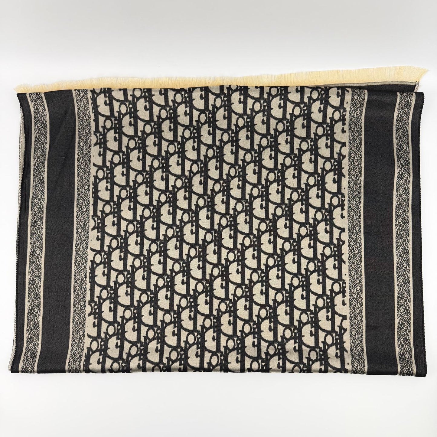 Dior le Shawl Black Beige Cashmere Silk Vintage Scarf — view 3