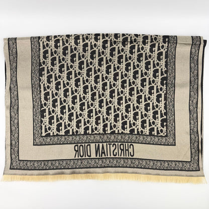 Dior le Shawl Black Beige Cashmere Silk Vintage Scarf — view 6