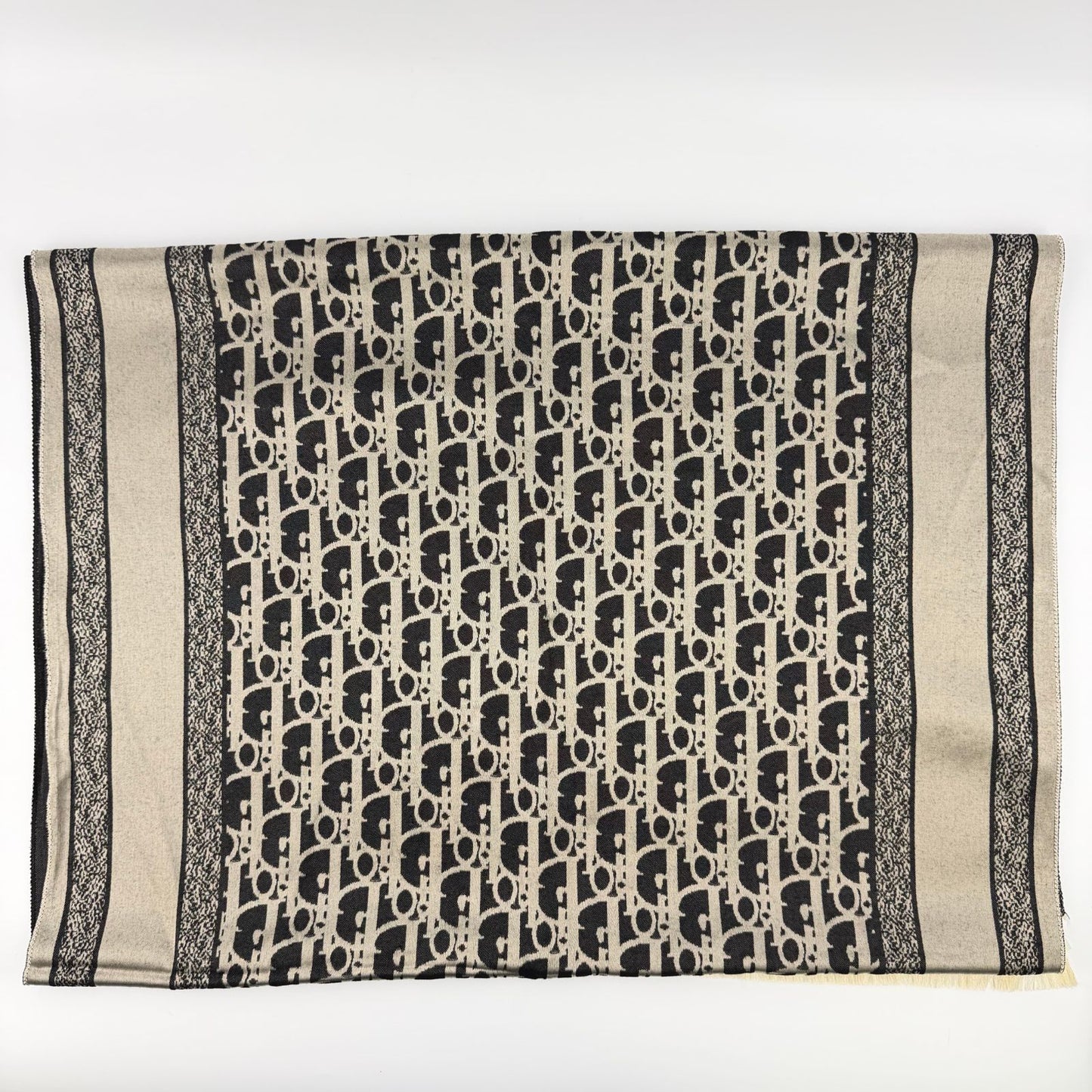 Dior le Shawl Black Beige Cashmere Silk Vintage Scarf — view 9