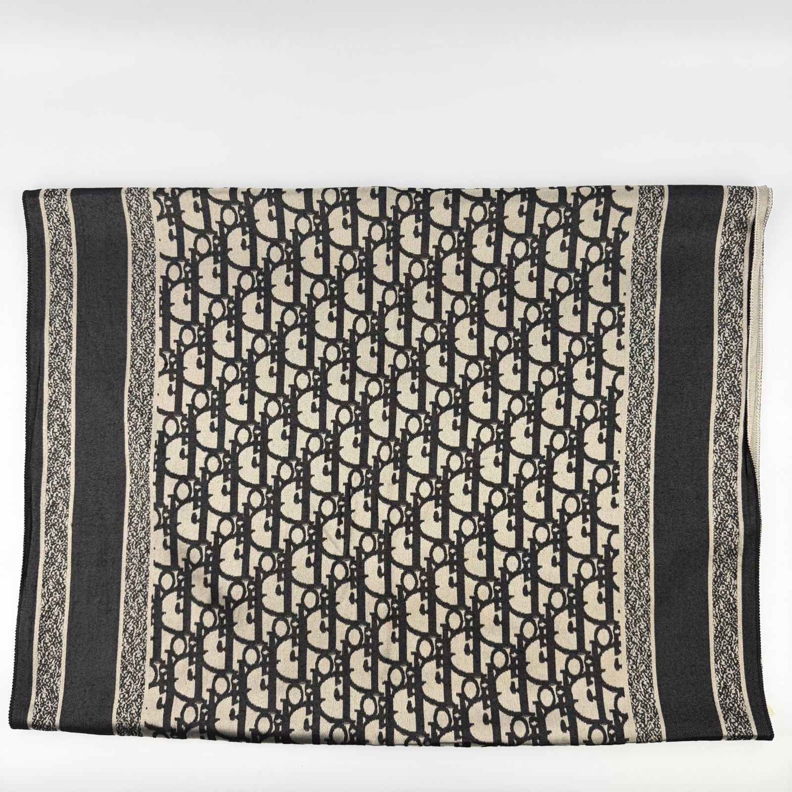 Dior le Shawl Black Beige Cashmere Silk Vintage Scarf — view 5