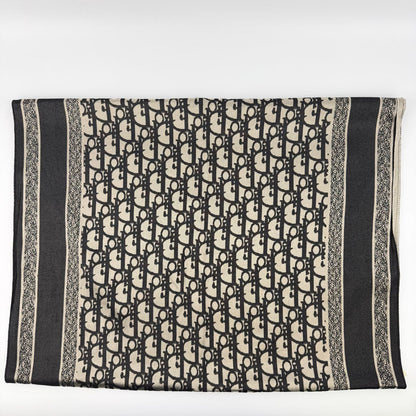 Dior le Shawl Black Beige Cashmere Silk Vintage Scarf — view 5