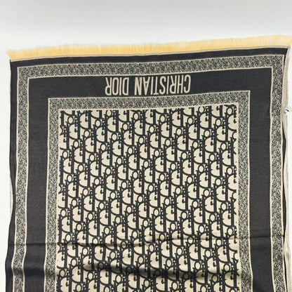 Dior le Shawl Black Beige Cashmere Silk Vintage Scarf — view 4