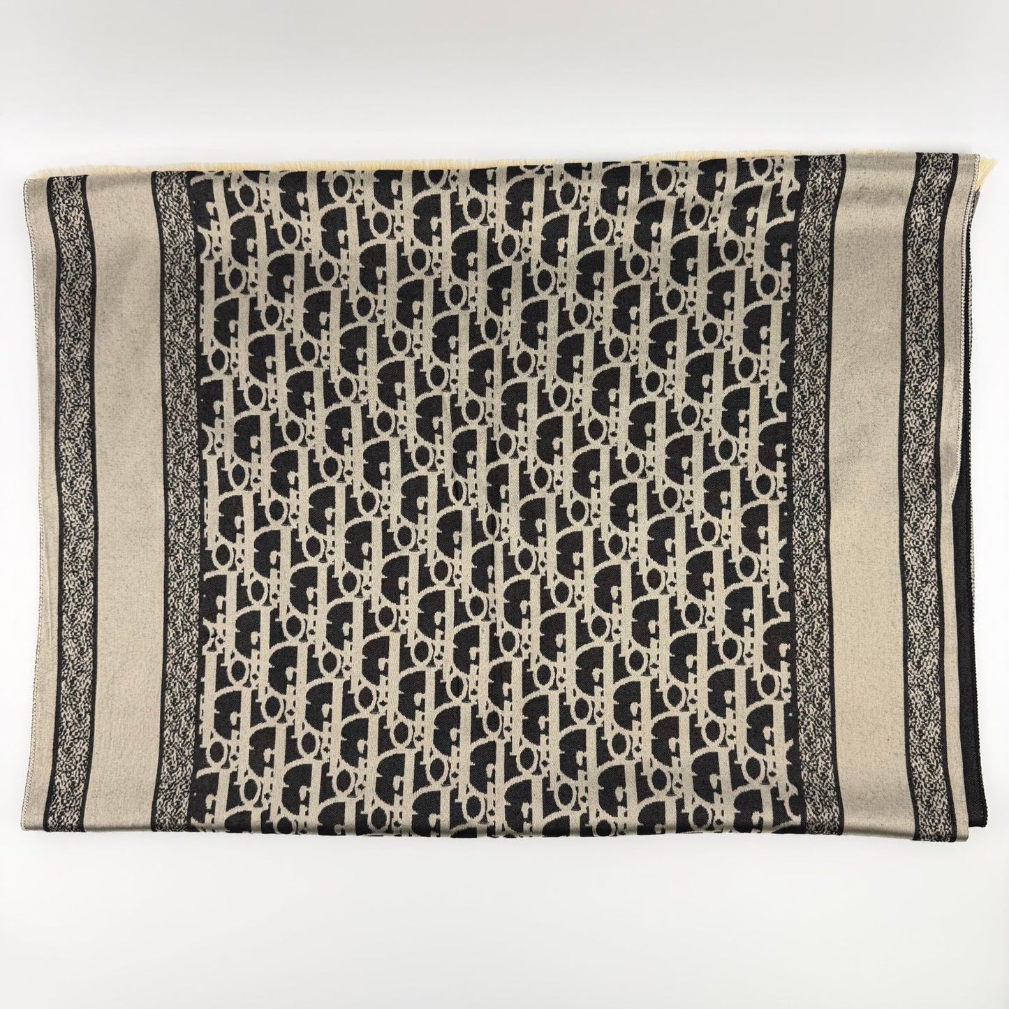 Dior le Shawl Black Beige Cashmere Silk Vintage Scarf — view 7