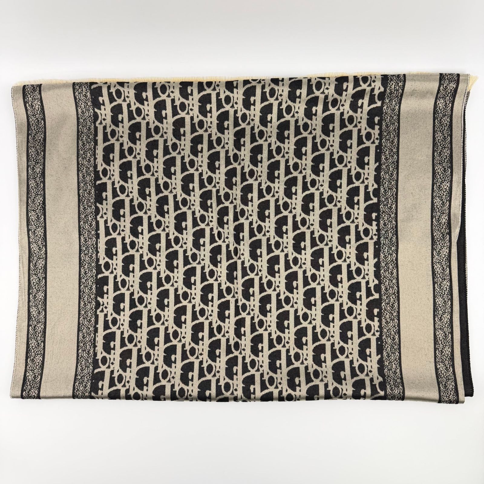 Dior le Shawl Black Beige Cashmere Silk Vintage Scarf — view 7