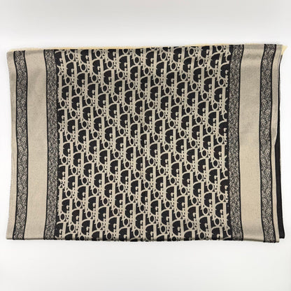 Dior le Shawl Black Beige Cashmere Silk Vintage Scarf — view 7