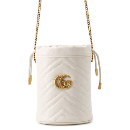 Gucci Chain Shoulder Bag GG Marmont Mini Small Quilted Drawstring White