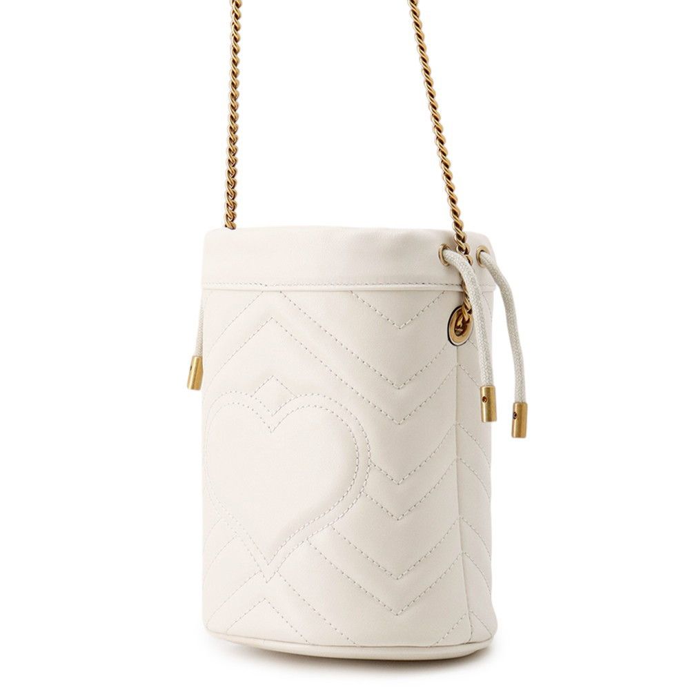 Gucci Chain Shoulder Bag GG Marmont Mini Small Quilted Drawstring White — view 2