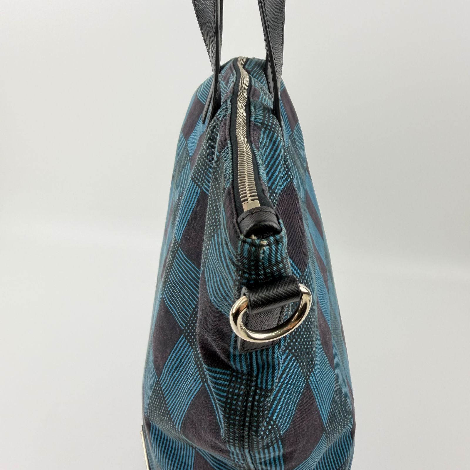 Prada Shoulder Bag Black Blue Canvas Vintage — view 7