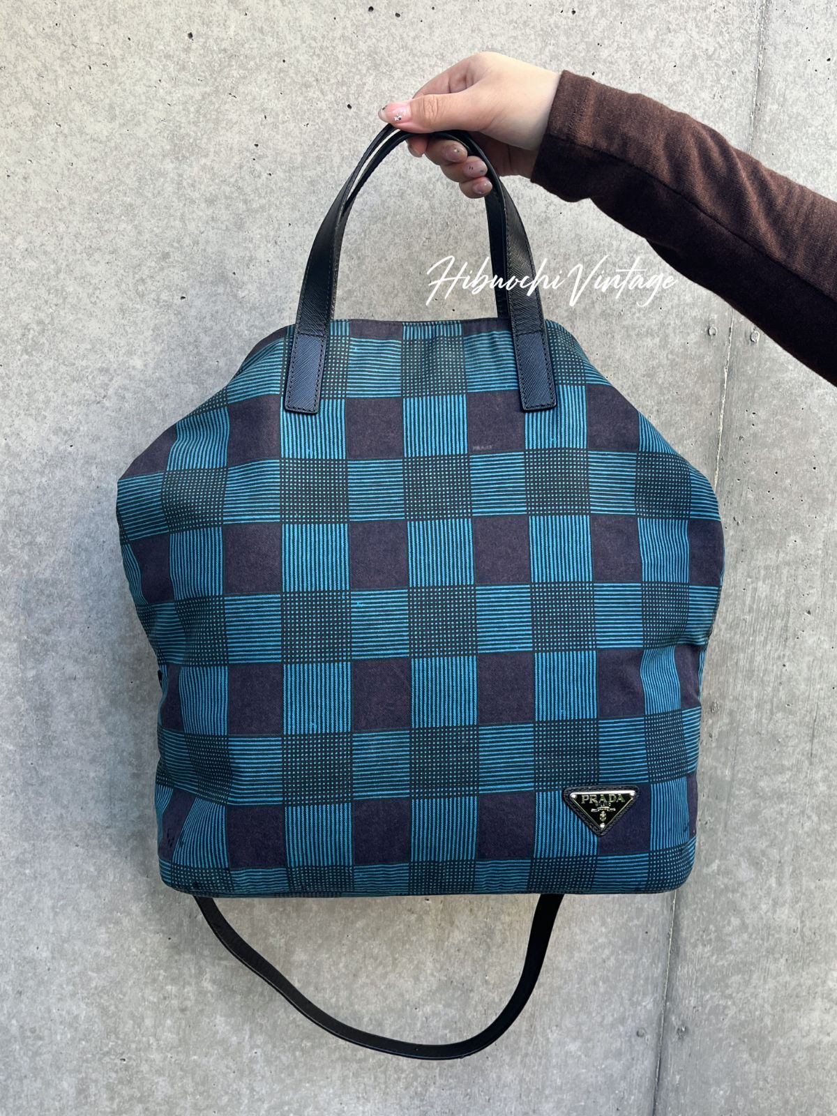 Prada Shoulder Bag Black Blue Canvas Vintage — view 2