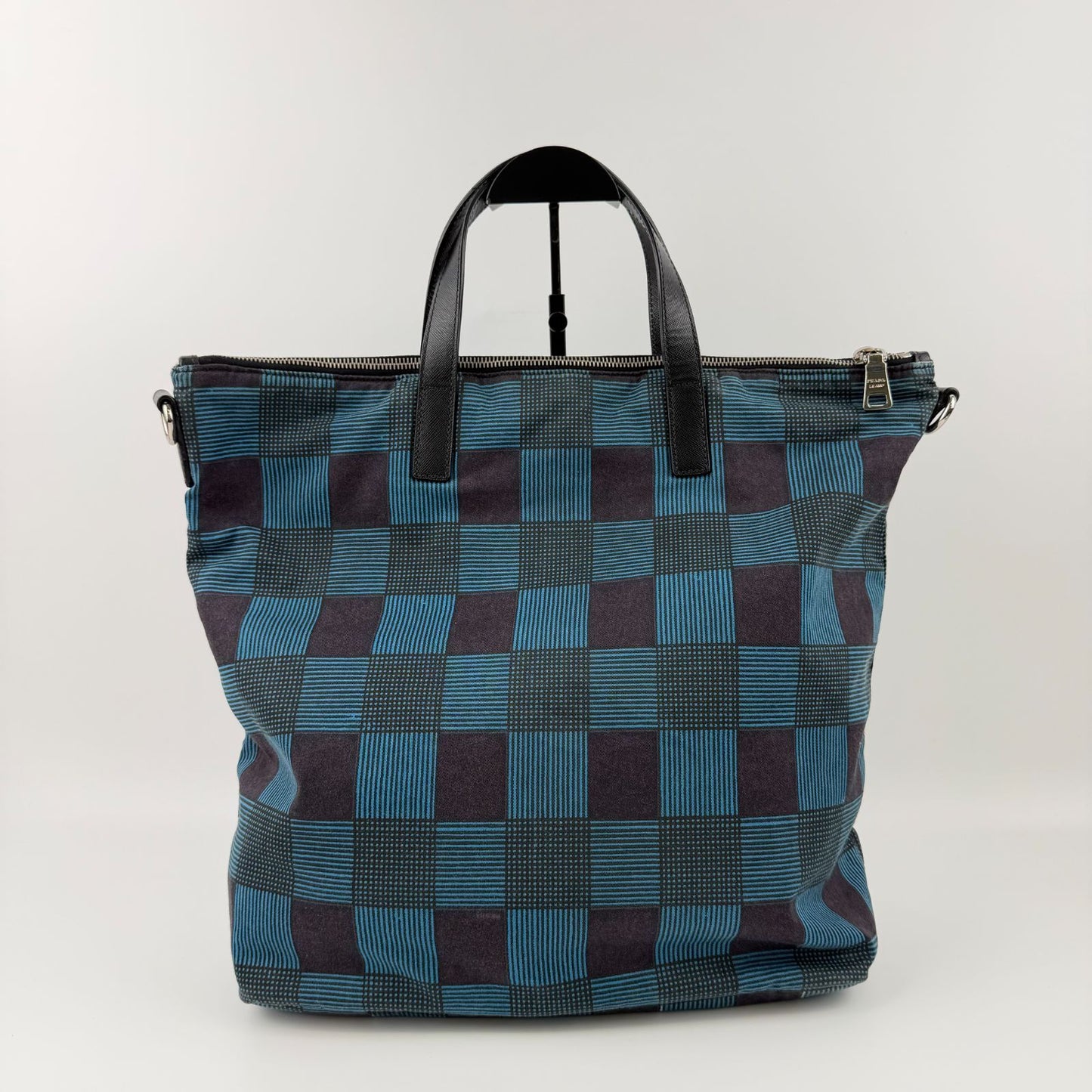 Prada Shoulder Bag Black Blue Canvas Vintage — view 5
