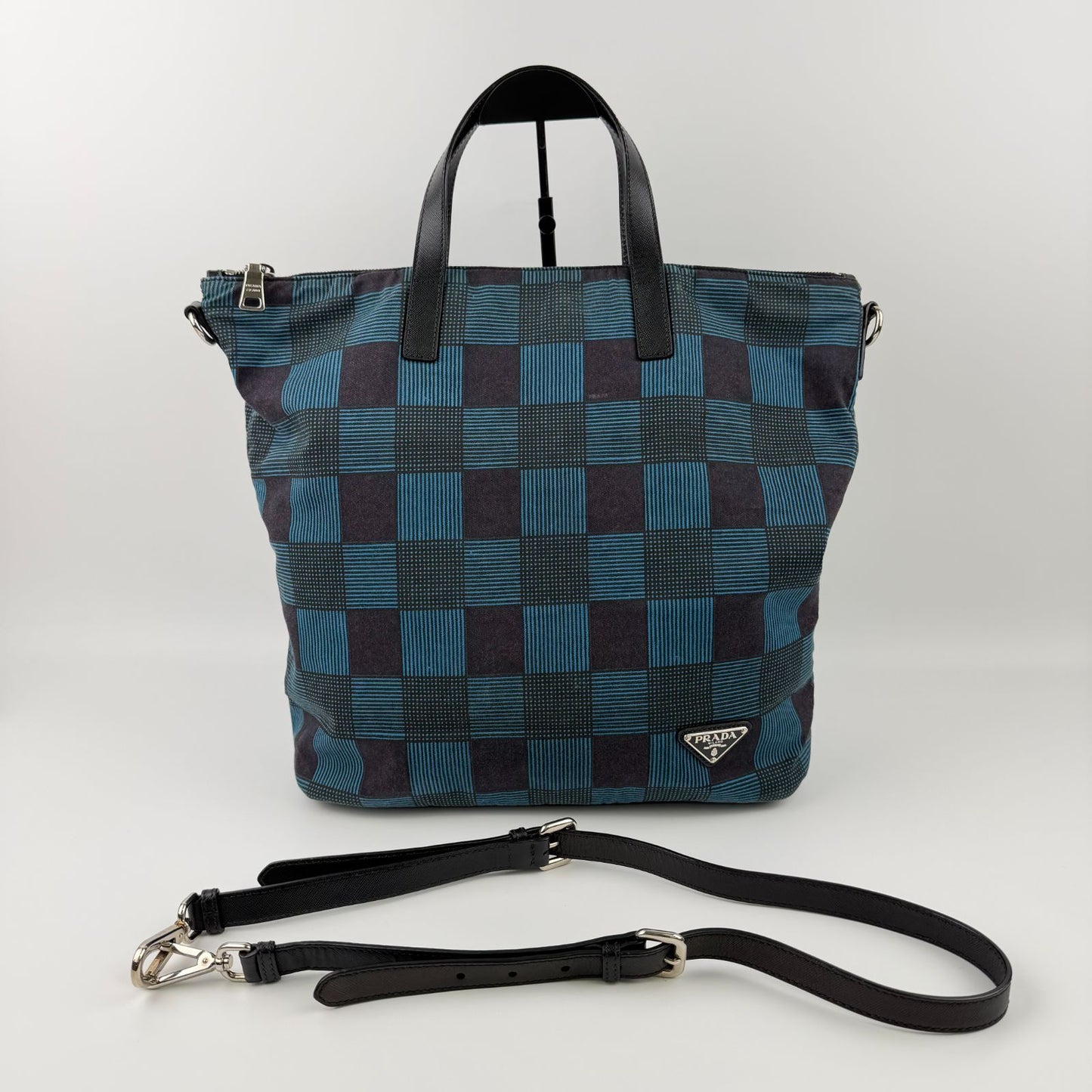 Prada Shoulder Bag Black Blue Canvas Vintage — view 3