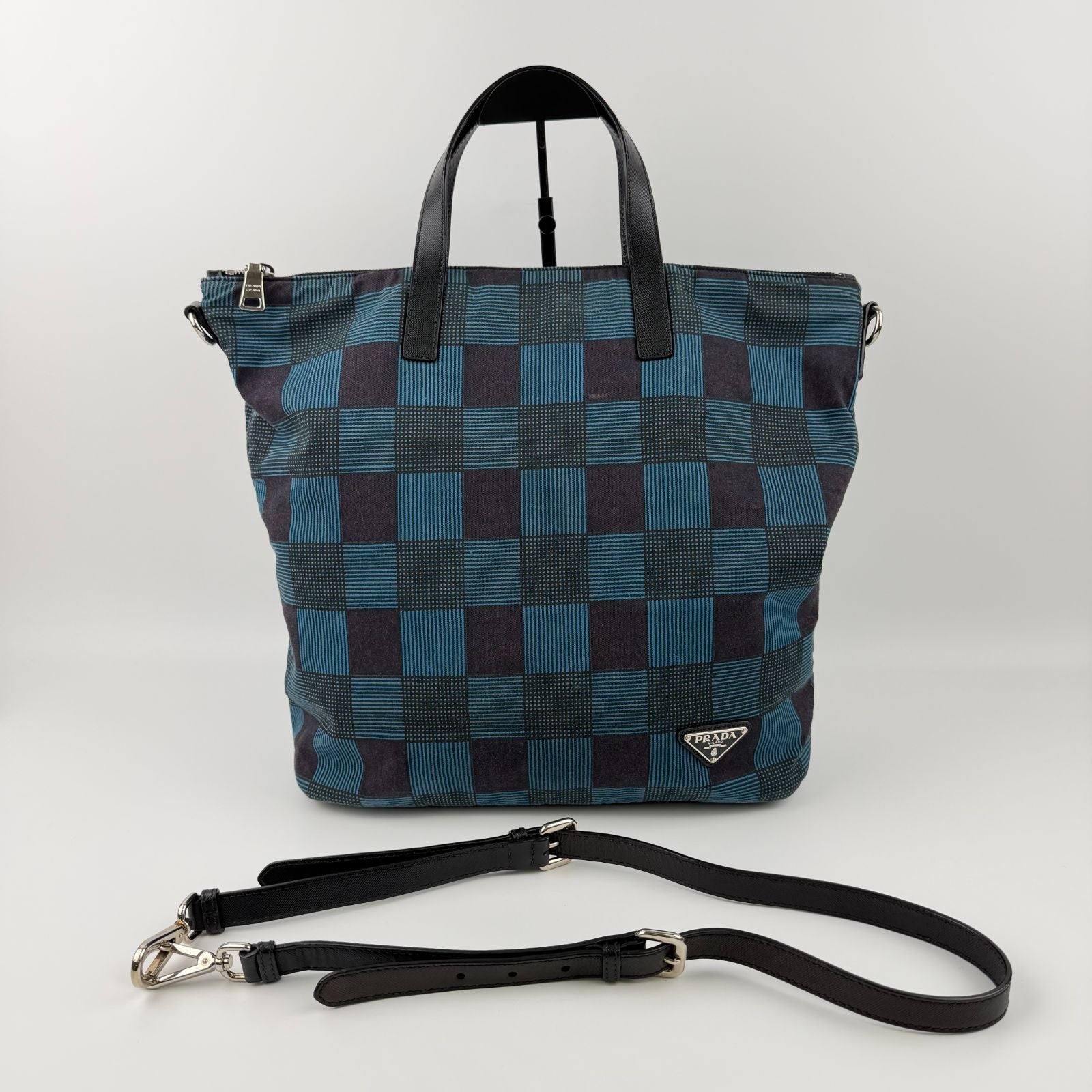 Prada Shoulder Bag Black Blue Canvas Vintage — view 3