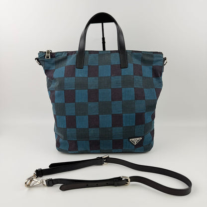 Prada Shoulder Bag Black Blue Canvas Vintage — view 3