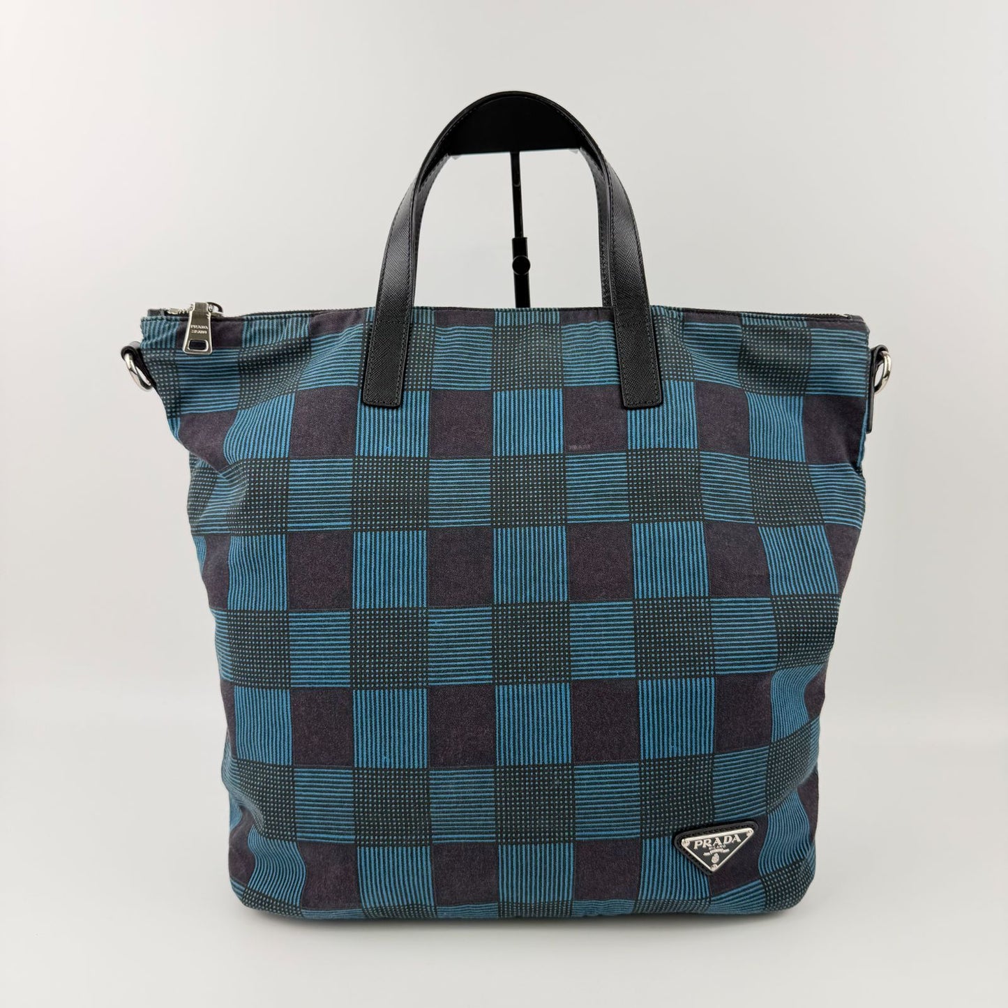 Prada Shoulder Bag Black Blue Canvas Vintage — view 4