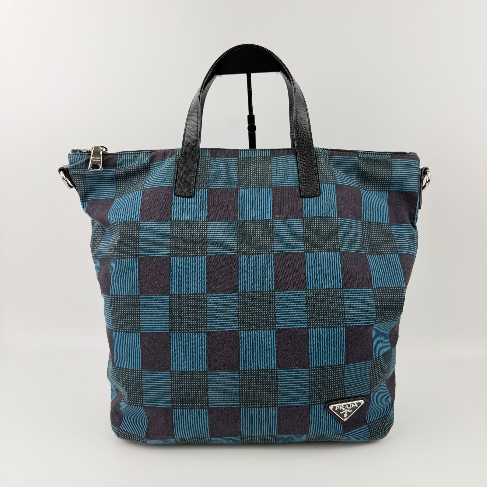 Prada Shoulder Bag Black Blue Canvas Vintage — view 4