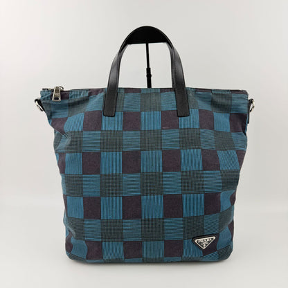 Prada Shoulder Bag Black Blue Canvas Vintage — view 4