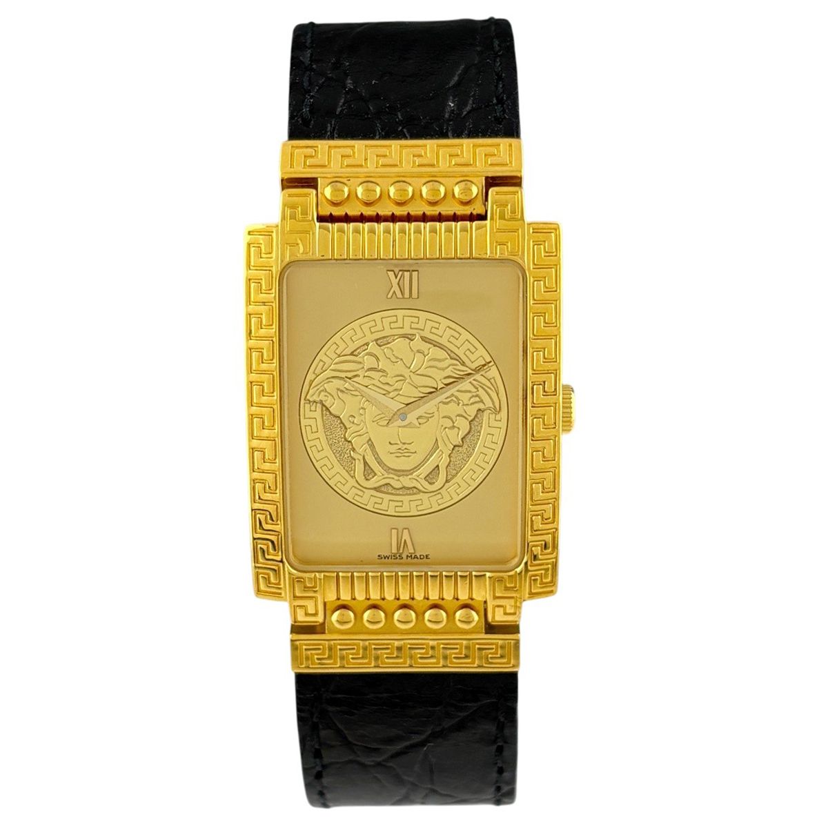 Versace Gianni Square Medusa Watch SS Leather Quartz Gold — view 2