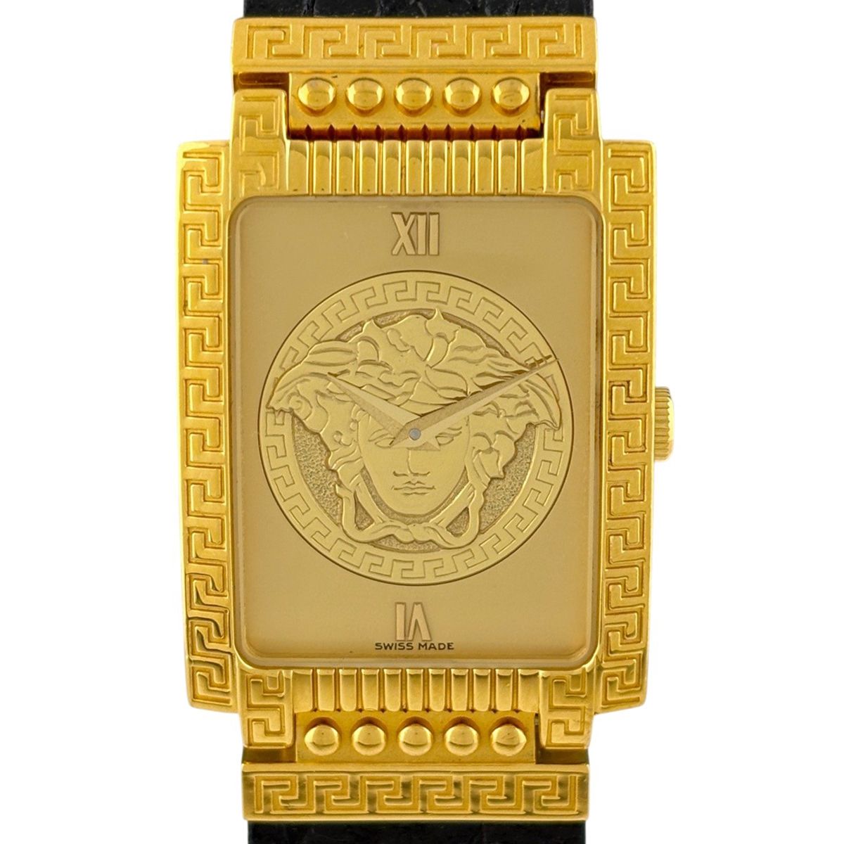 Versace Gianni Square Medusa Watch SS Leather Quartz Gold