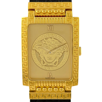 Versace Gianni Square Medusa Watch SS Leather Quartz Gold