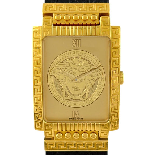 Versace Gianni Square Medusa Watch SS Leather Quartz Gold