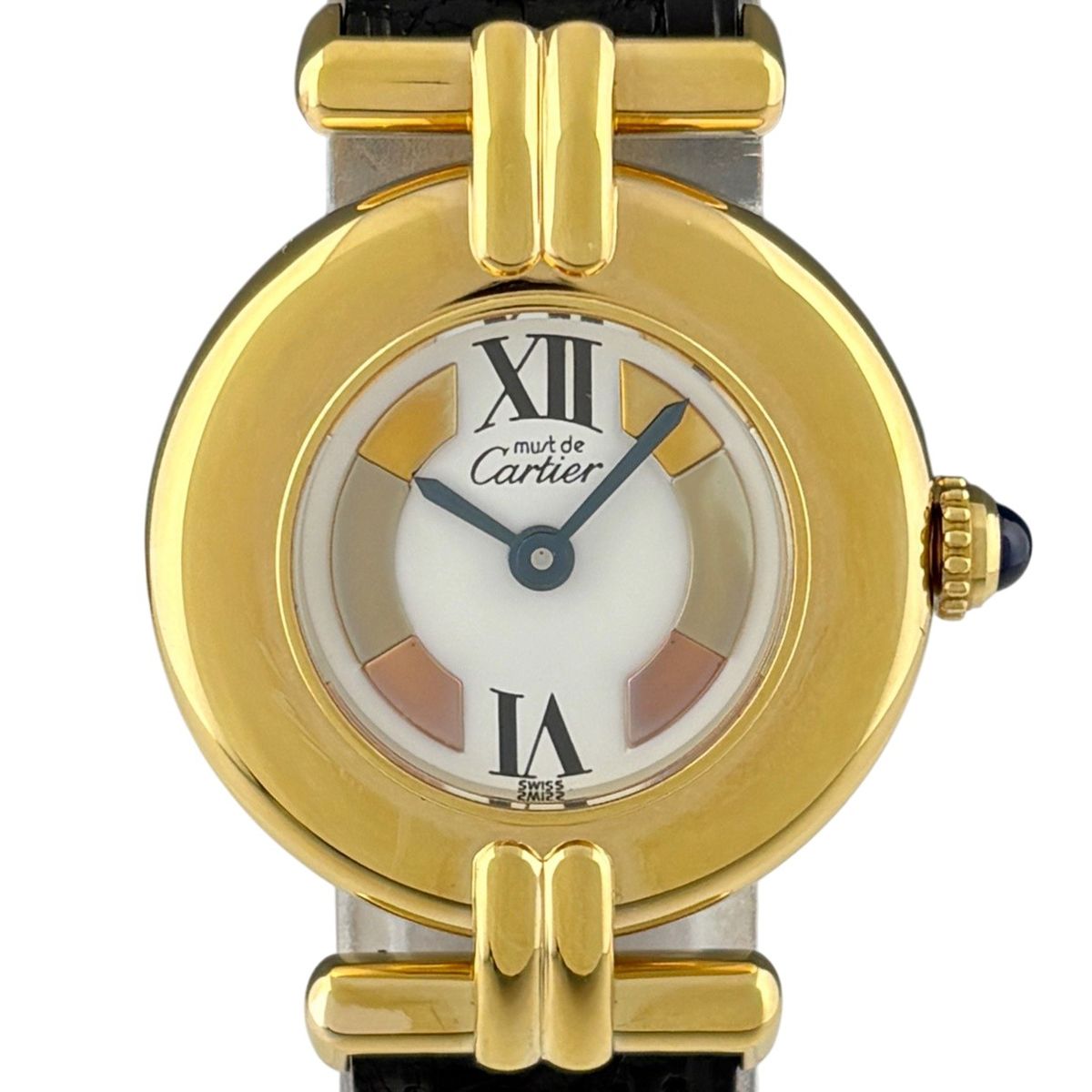 Cartier Must Colise Vermeil Trinity Watch 925 Sterling Silver Leather Quartz