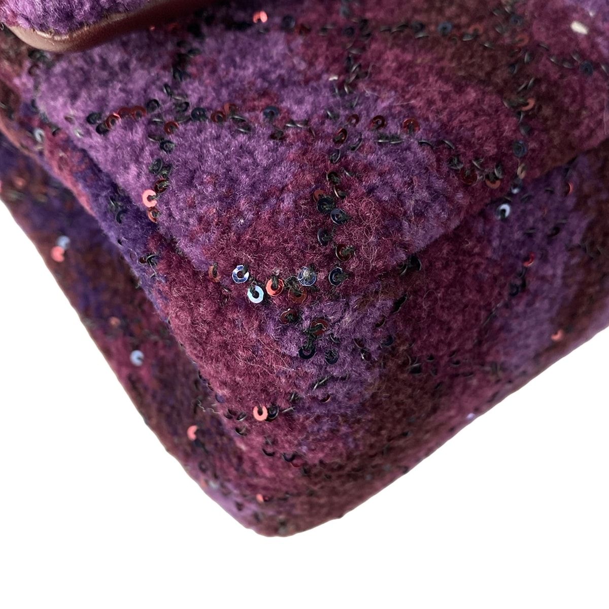 Chanel Shoulder Bag 2.55 Double Flap Quilted Purple Bordeaux Navy Wool Lambskin — view 6