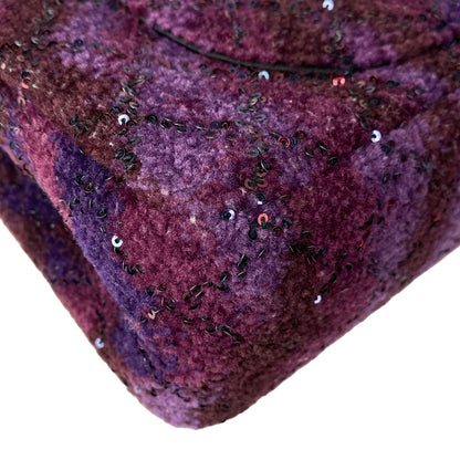 Chanel Shoulder Bag 2.55 Double Flap Quilted Purple Bordeaux Navy Wool Lambskin — view 8
