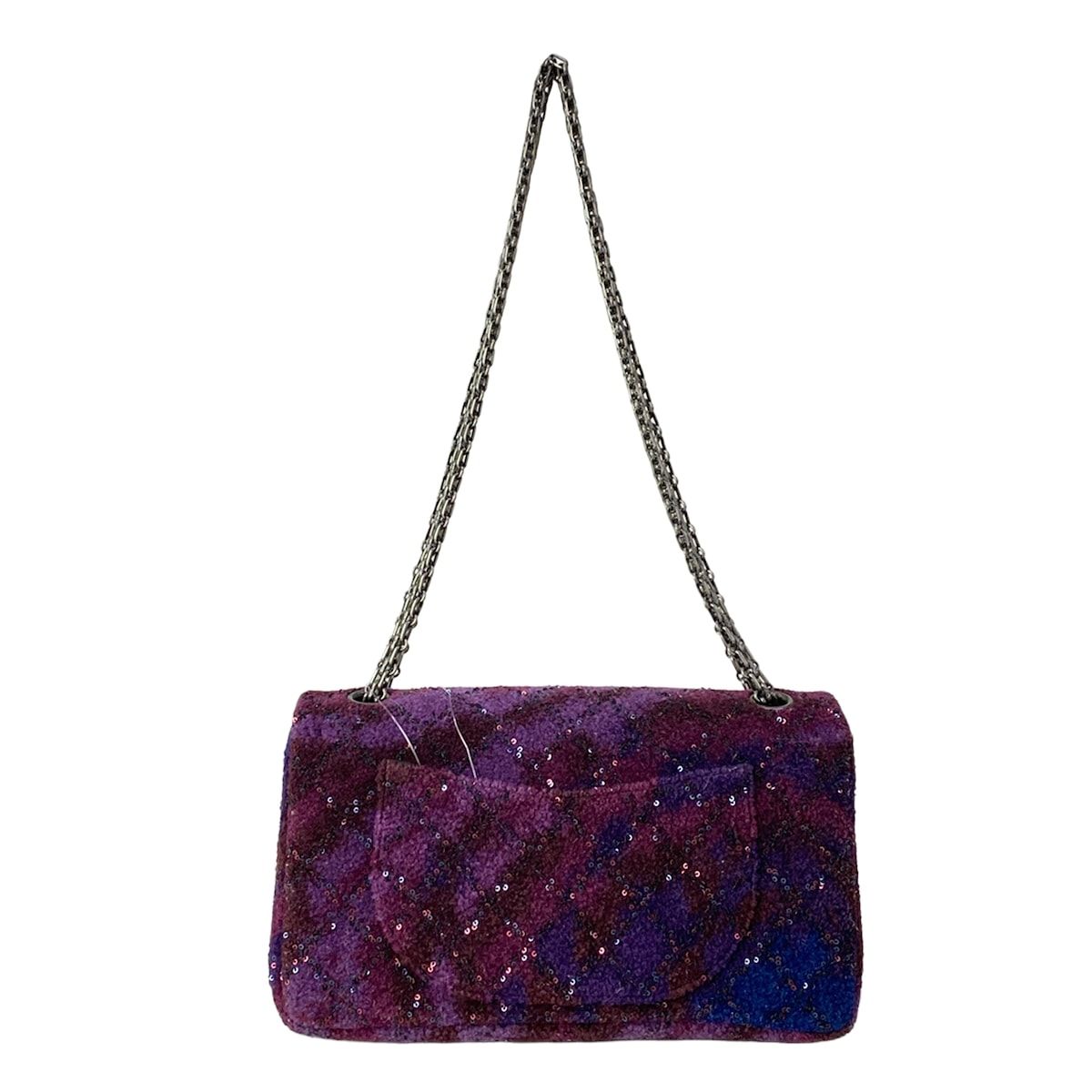 Chanel Shoulder Bag 2.55 Double Flap Quilted Purple Bordeaux Navy Wool Lambskin — view 3