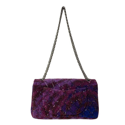 Chanel Shoulder Bag 2.55 Double Flap Quilted Purple Bordeaux Navy Wool Lambskin — view 3