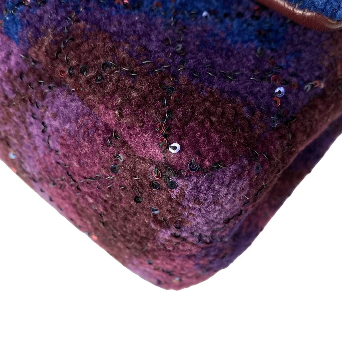 Chanel Shoulder Bag 2.55 Double Flap Quilted Purple Bordeaux Navy Wool Lambskin — view 7